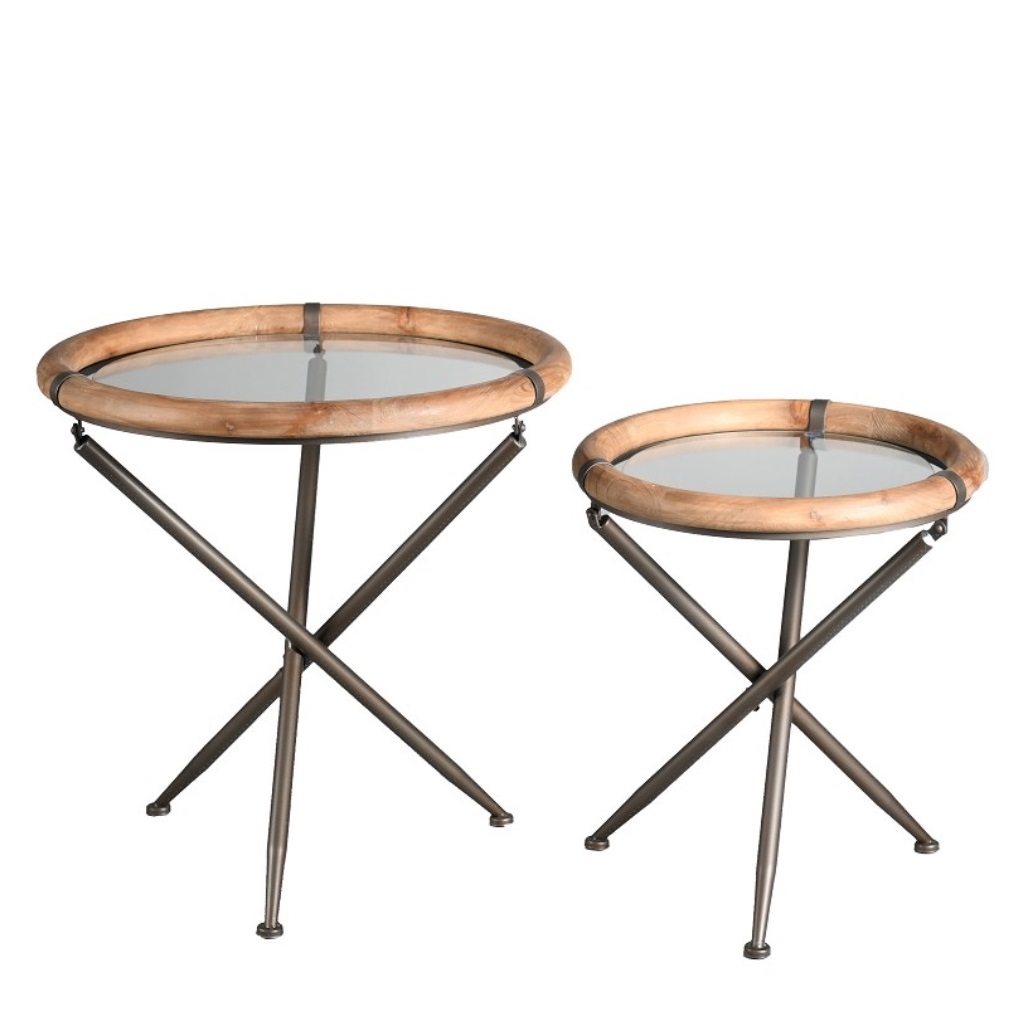 Espiel ΤΡΑΠΕΖΑΚΙ SET/2 ΣΤΡΟΓΓ. ΓΥΑΛ. TEMPERED ΜΕ ΞΥΛ. ΠΕΡΙΜΕΤΡΟ ΚΑΙ ΜΕΤΑΛΛΙΚΗ ΒΑΣΗ D65/50XH66/56ΕΚ