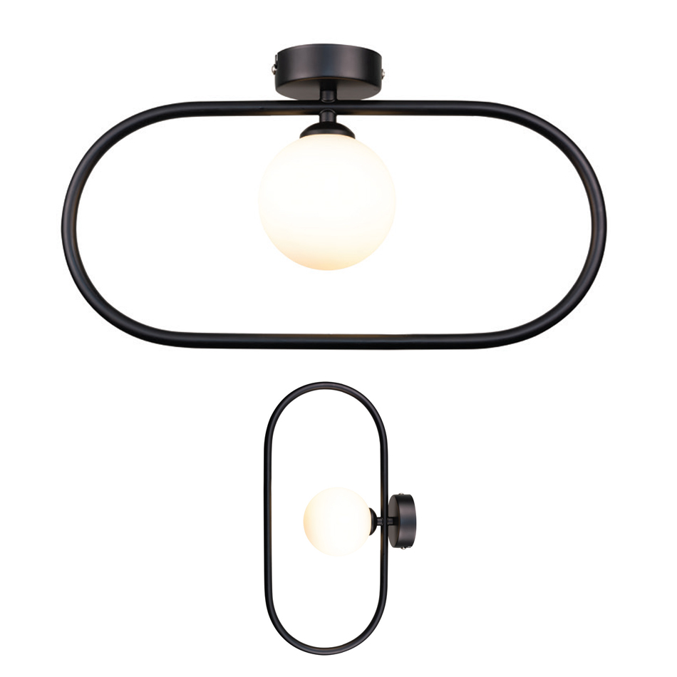 InLight Επιτοίχιο Φωτιστικό Μαύρο G9 – Οβάλ με White Opal Γυαλί 15×40 cm (43030-Black)
