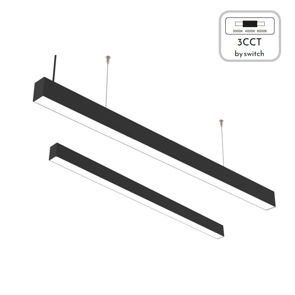 InLight Κρεμαστό φωτιστικό LED 60W 3CCT (By Switch) από αλουμίνιο σε μαύρη απόχρωση D:180cm (6072-180-BL)