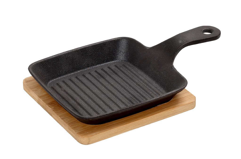 ΤΗΓΑΝΑΚΙ ΤΕΤΡ. CAST-IRON ΜΑΥΡΟ L: 16 H: 5CM ΜΕ ΒΑΣΗ BAMBOO