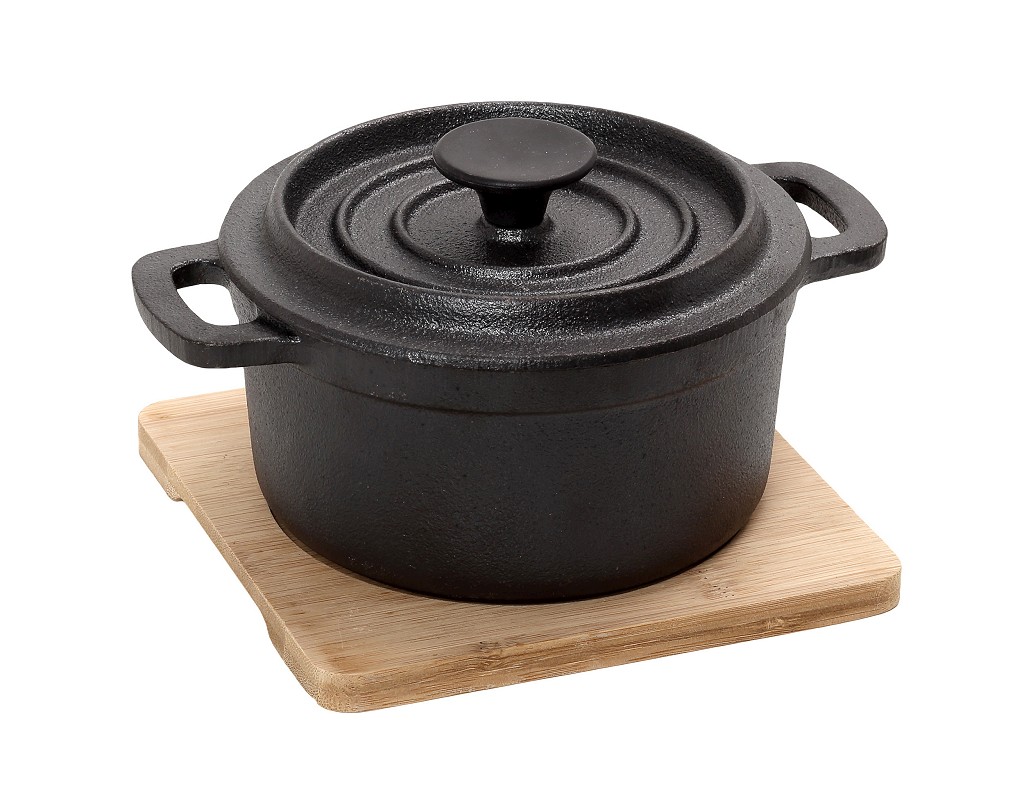 ΚΑΤΣΑΡΟΛΑ CAST-IRON ΜΑΥΡΗ D: 15 H: 10CM 770ML ΜΕ ΒΑΣΗ BAMBO