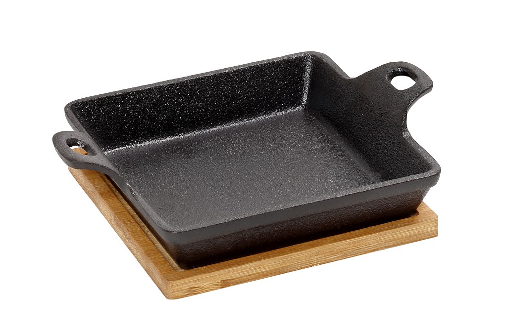 ΣΑΓΑΝΑΚΙ ΤΕΤΡ. CAST-IRON ΜΑΥΡΟ  L: 15 H: 5,3CM ΜΕ ΒΑΣΗ BAMBOO