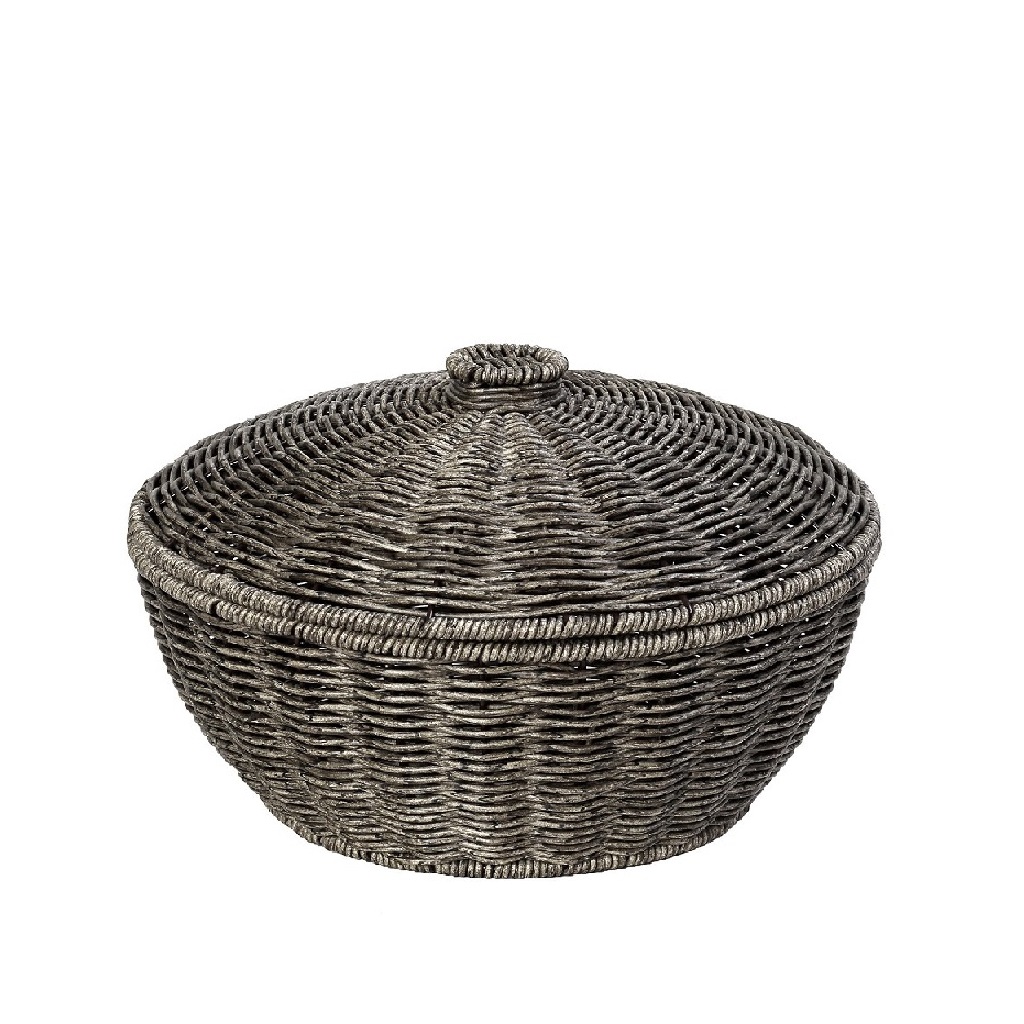 ΚΑΛΑΘΙ ΣΤΡΟΓΓ. ΜΕ ΚΑΠ. SYNTH. RATTAN ΓΚΡΙ 28Χ28Χ18ΕΚ
